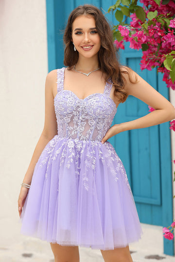 Lila Tirantes de Espagueti A-Línea Vestido de Cóctel